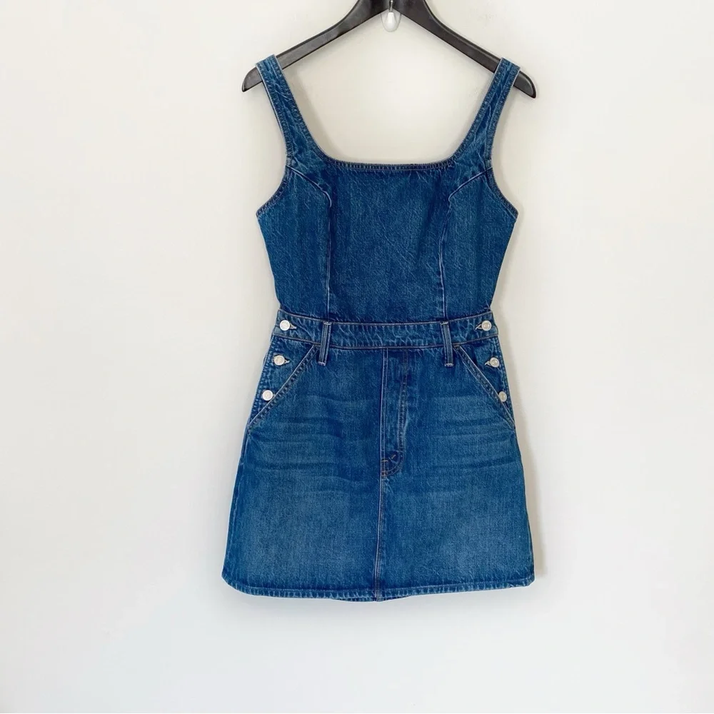 MOTHER The Over It Denim Cutout Mini Dress Medium